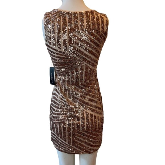 Akira Chicago Womens Sequins Mini Deep V-Neckline Dress Brown Size Medium - Picture 2 of 9